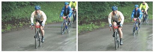Eerste kennismaking met de CÃ´te de Oneux 1
Johan beklimt hier de eerste helling van het parcours en het was een mooie nieuwigheid. De CÃ´te de Oneux was een serieuse opwarmer.
Davy zit hier nog in zijn buurt maar was wat overmoedig, moest lossen en werd nog opgeraapt door Raf.
