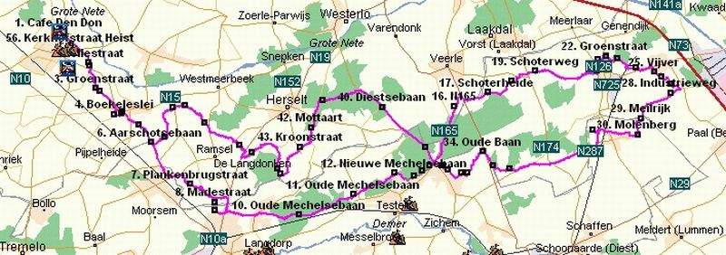 Route Ampersand
Er mag van de Fre veel gezegd worden, maar niet dat hij voorspelbare ritten uitstippelt ! Er was achteraf twijfel over hoe kriskras we de 3 provincien hadden gekruist, maar Fre had wel degelijk een stijlvolle figuur gereden. Volgens sommigen een toepasselijk "oneindig"-teken, volgens anderen een platte "ampersand", ja, er zijn mensen zonder stijlgevoel...
Keywords: route66