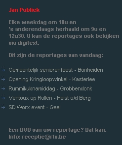 Aankondiging Jan Publiek op website RTV
Een fijn gevoel als je na 10 jaar organiseren, een aankondiging ziet staan voor een verslag van de Ventoux-op-Rollen op de regionale televisiezender RTV
