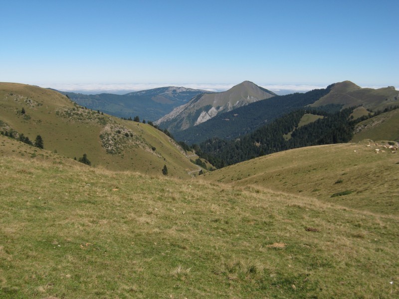 Uitzicht vanop Port de BalÃ¨s
Naar het noorden toe zien we de uitlopers van de PyreneeÃ«n waar het merkelijk vlakker wordt. Beneden slingert zich de weg naar de top. Misschien rijdt Hale daar ergens.
